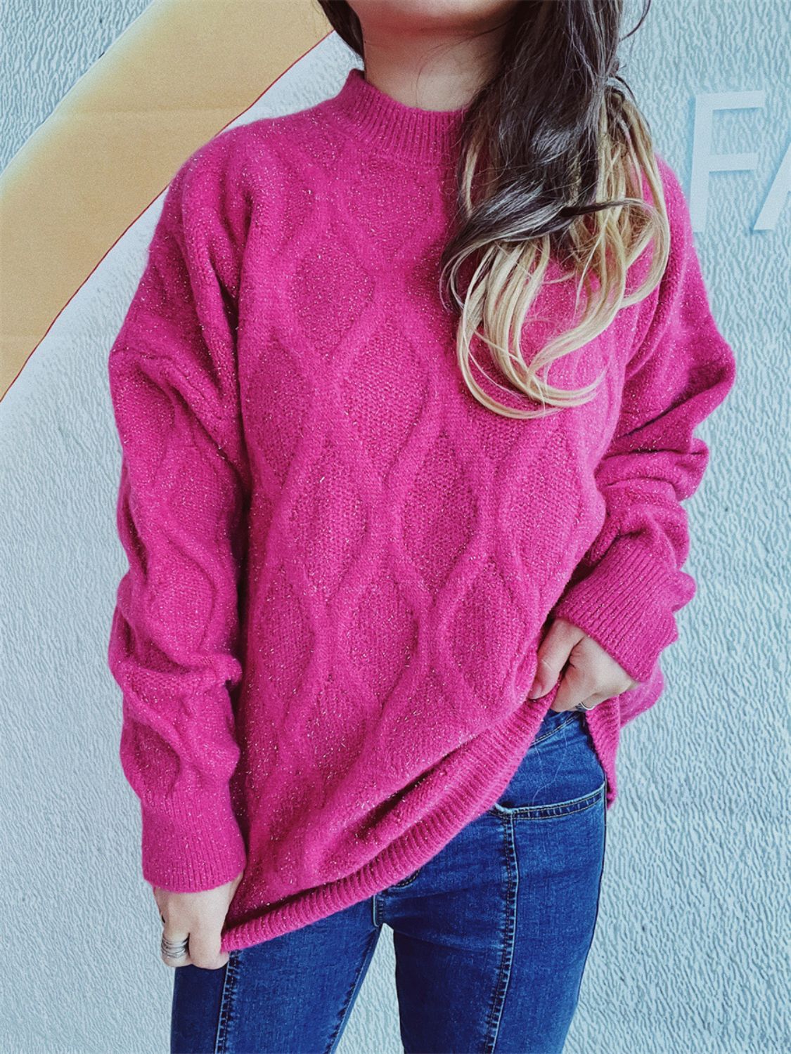 Diamond Round Neck Long Sleeve Sweater Winter Fashion
