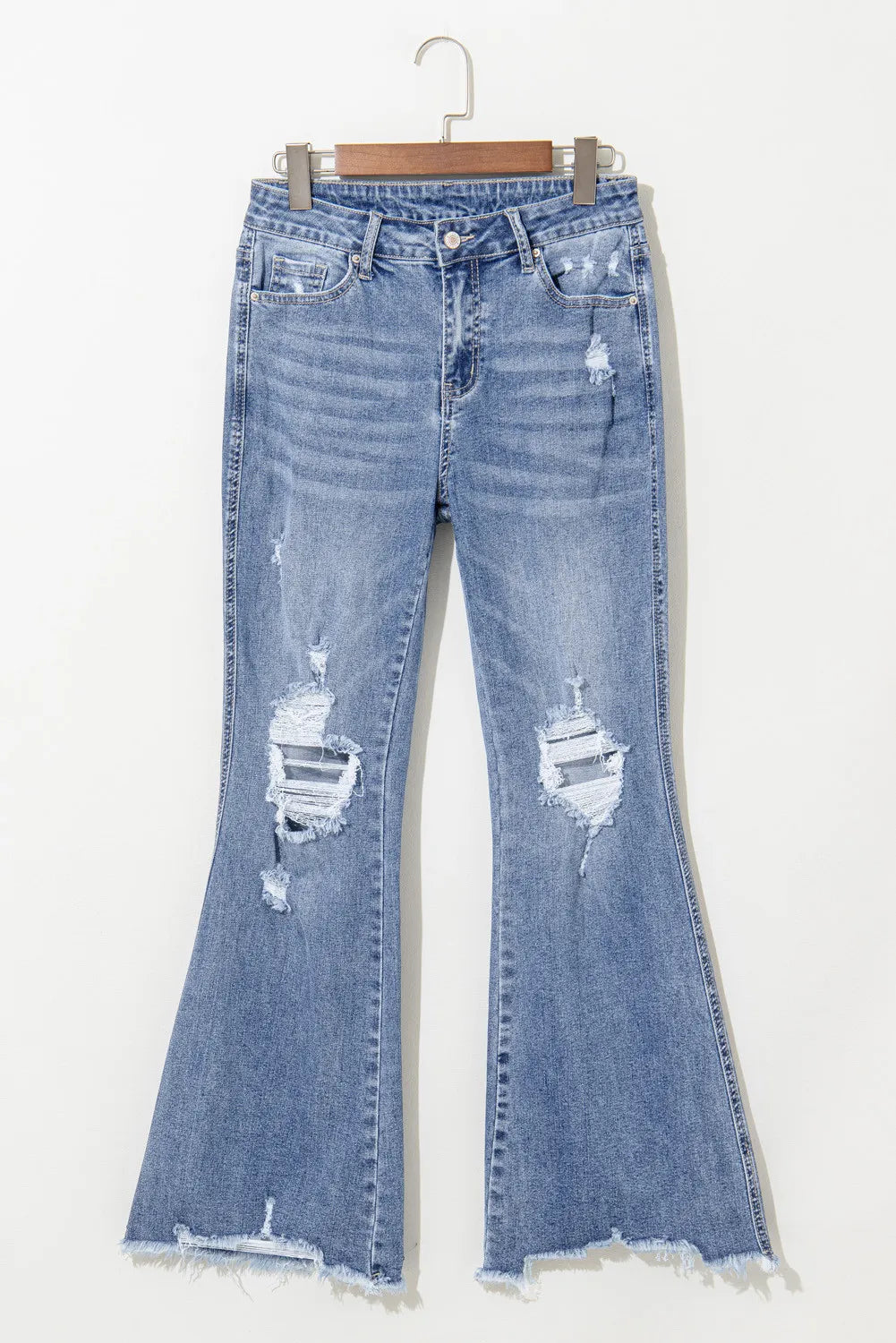 Distressed Raw Hem Bootcut Jeans Flared Fashion