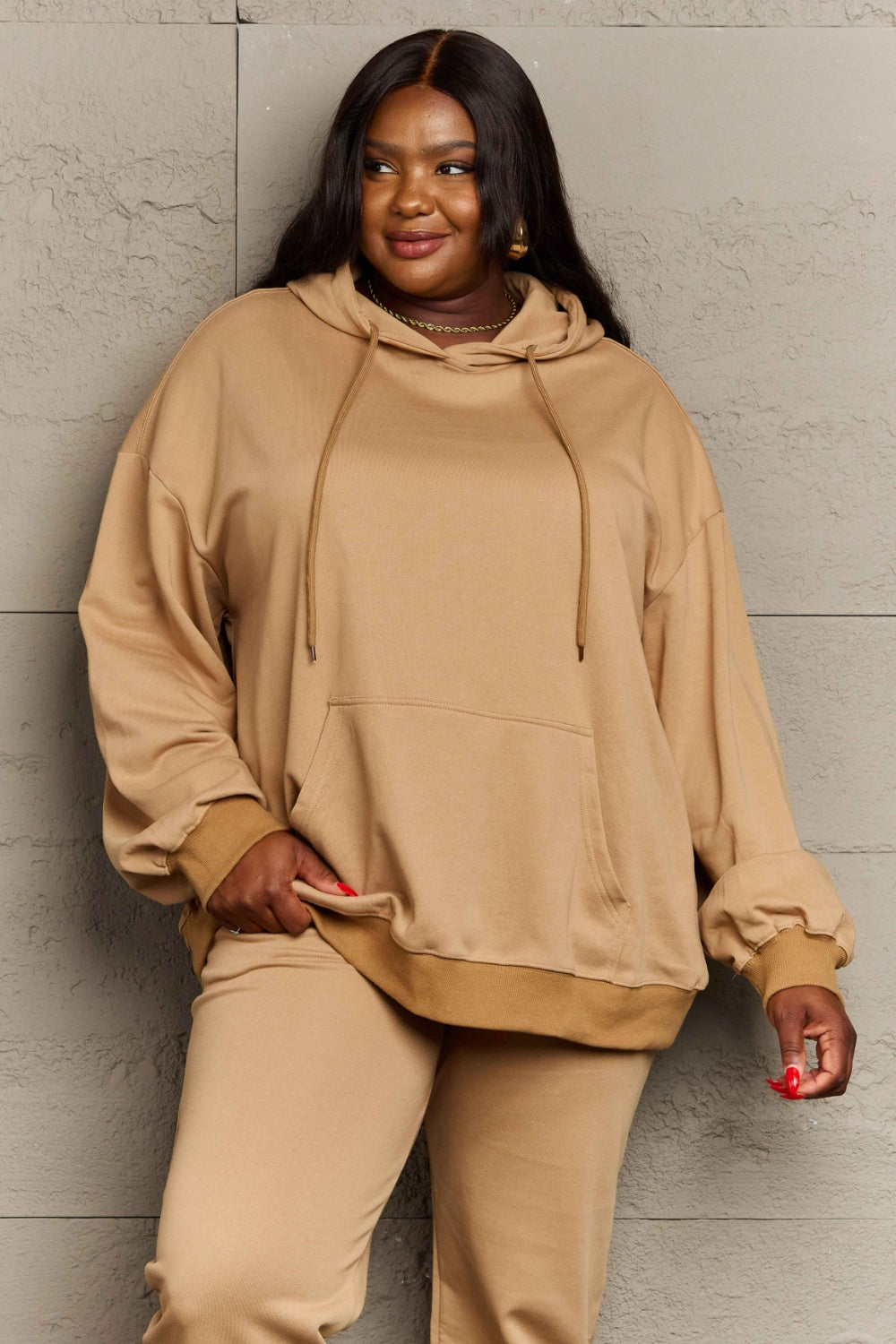 Full Size Drawstring - Long Sleeve Hoodie