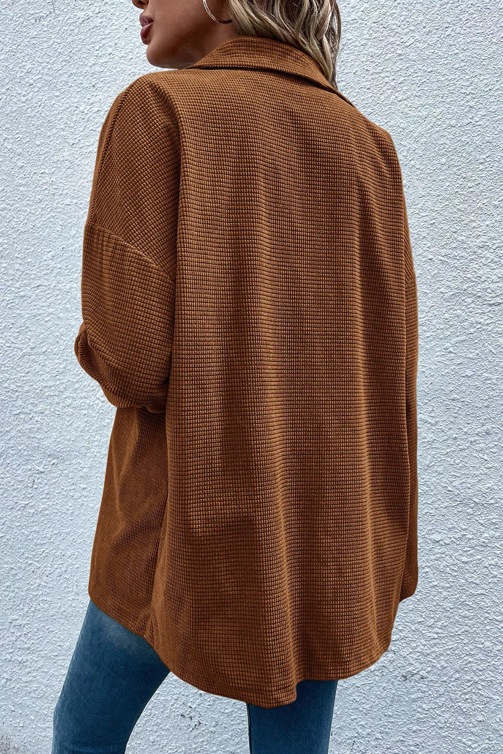 Pocketed Snap Down Long Sleeve Jacket-Comfortable