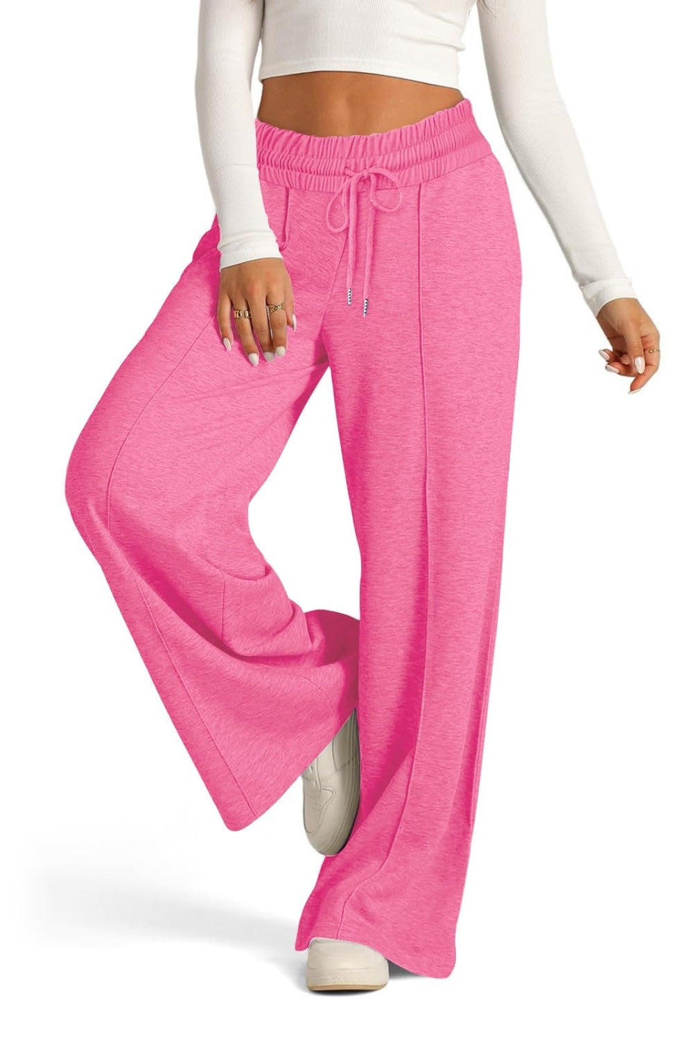 Drawstring Elastic Waist - Wide Leg Pants