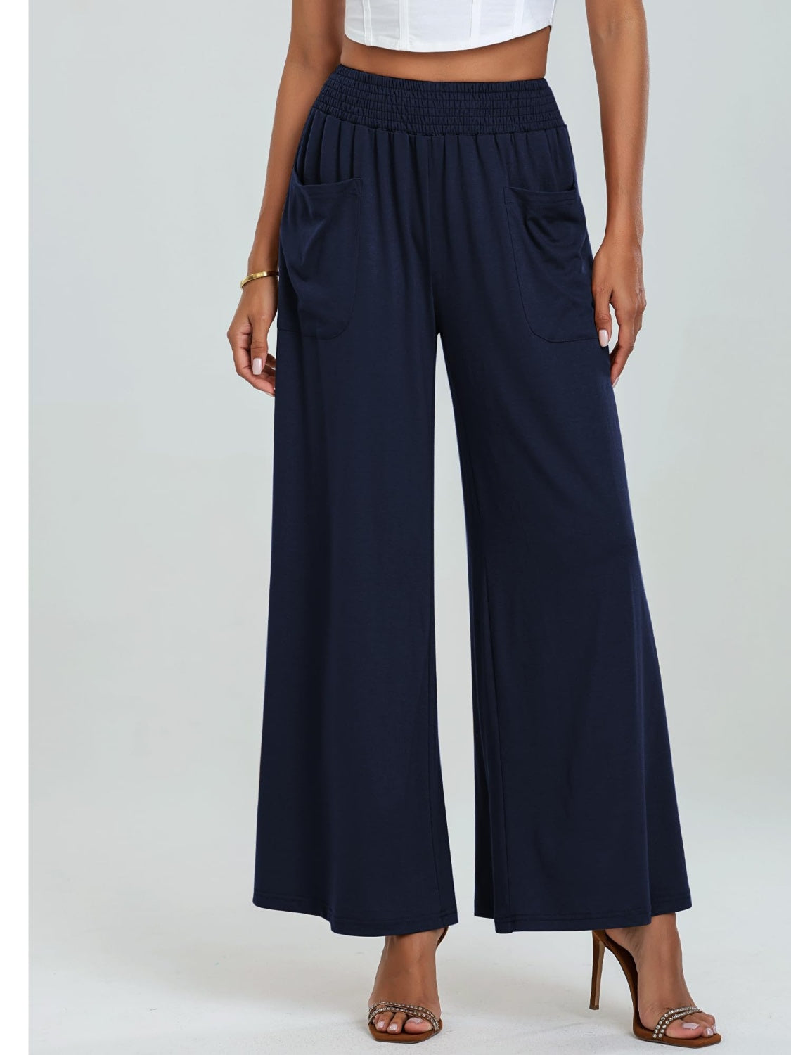 Pocketed Elastic Waist Wide Leg Pants-Comfort