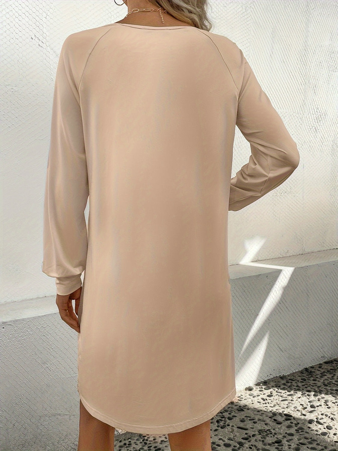 V-Neck Raglan Sleeve Knee Length Dress-Comfort-Style