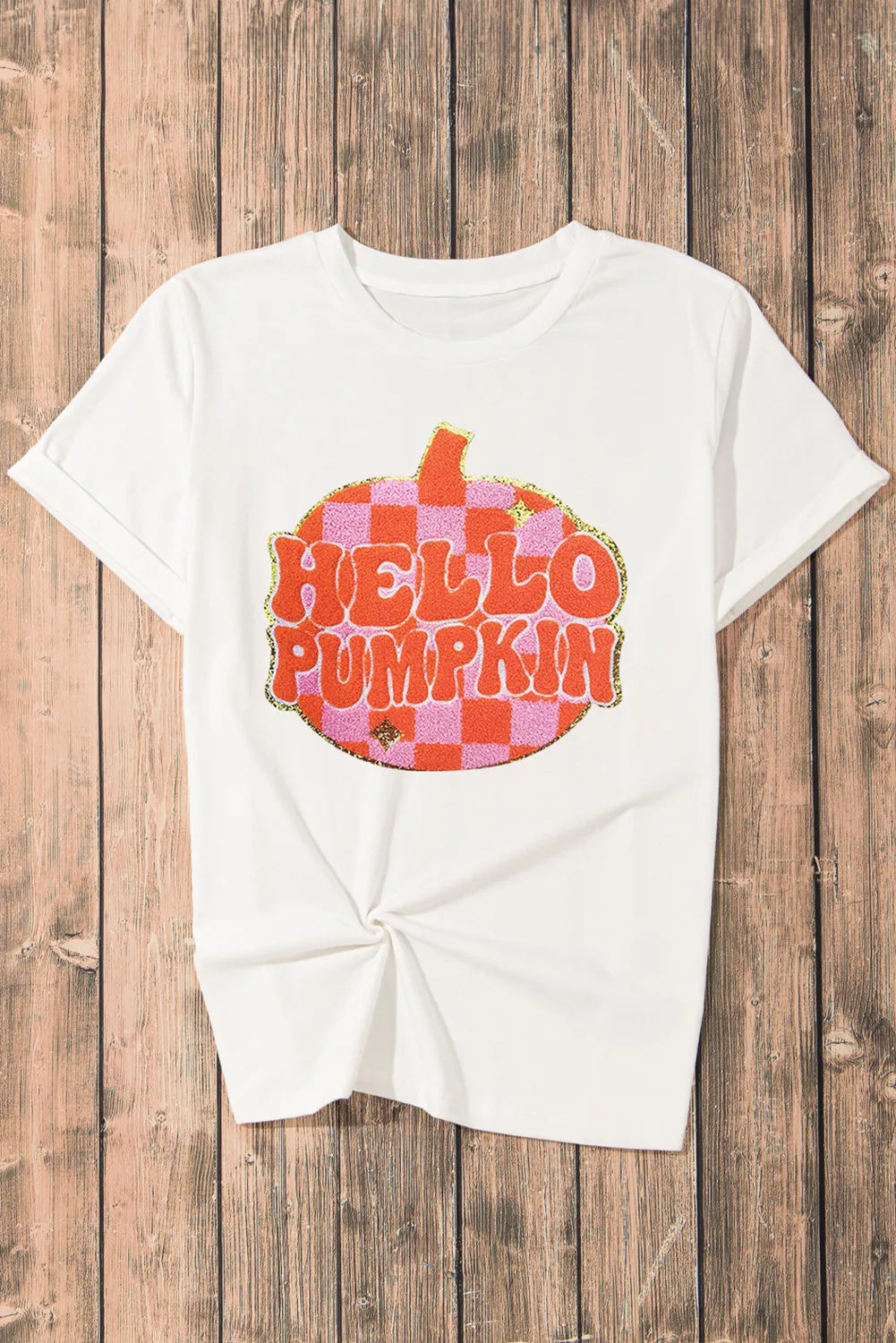 Pumpkin Round Neck Short Sleeve T--Shirt