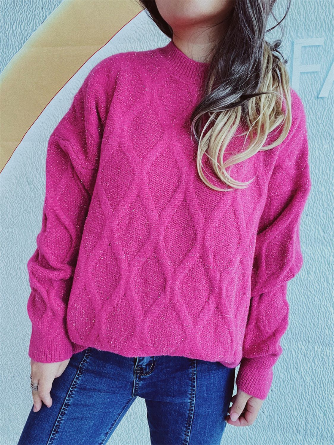 Diamond Round Neck Long Sleeve Sweater Winter Fashion
