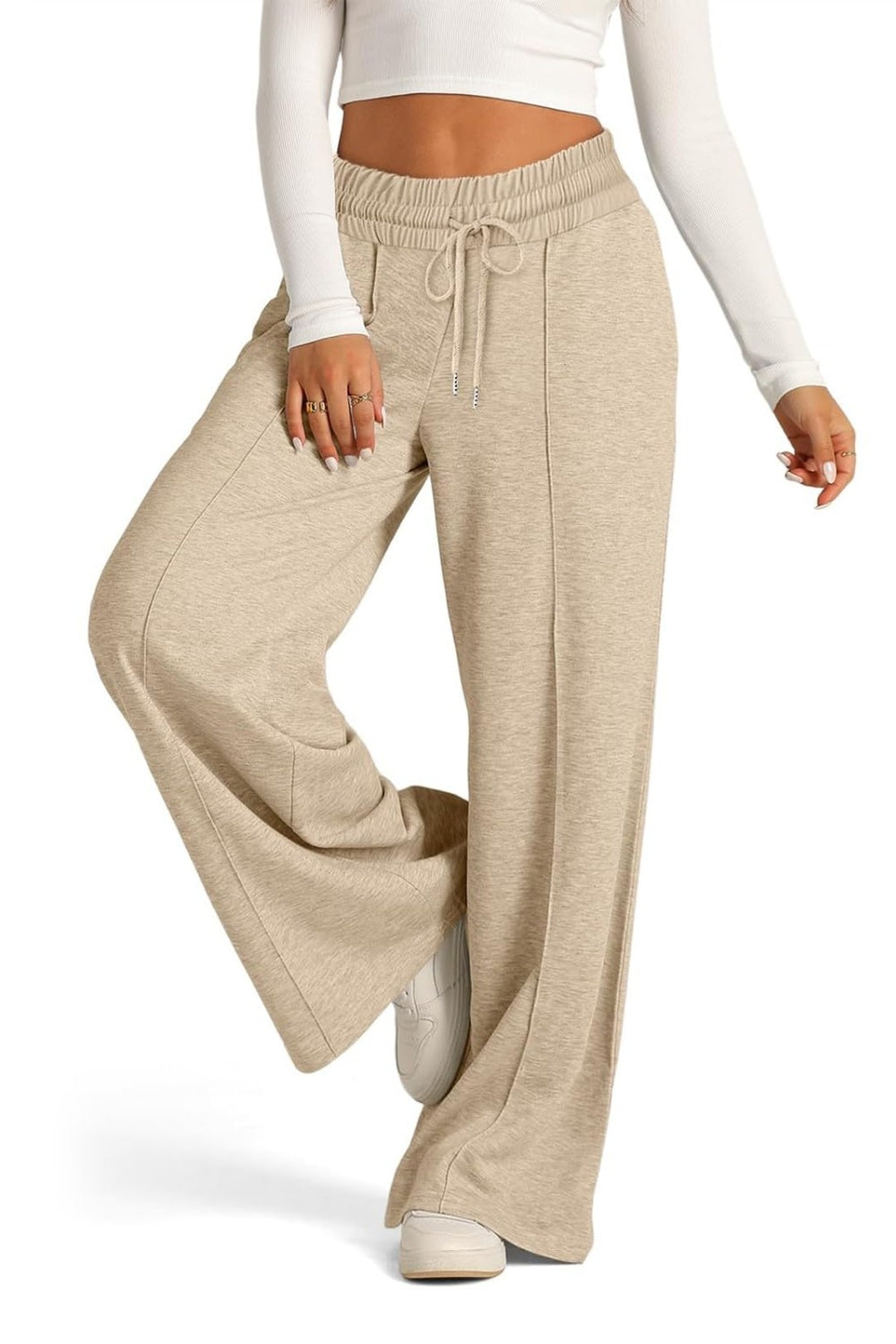 Drawstring Elastic Waist - Wide Leg Pants
