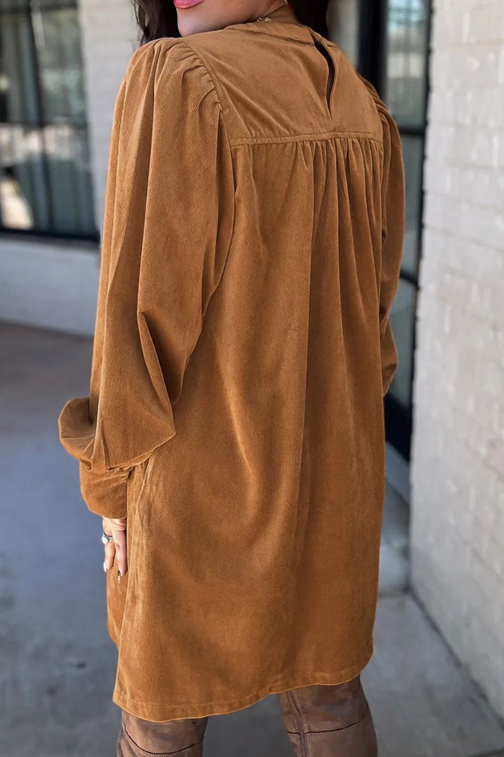 Ruched Round Neck Long Sleeve Dress-Fashion-Trend