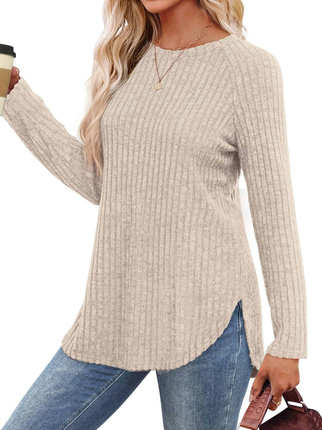Round Neck Raglan Sleeve T-Shirt-Casual-Fashion