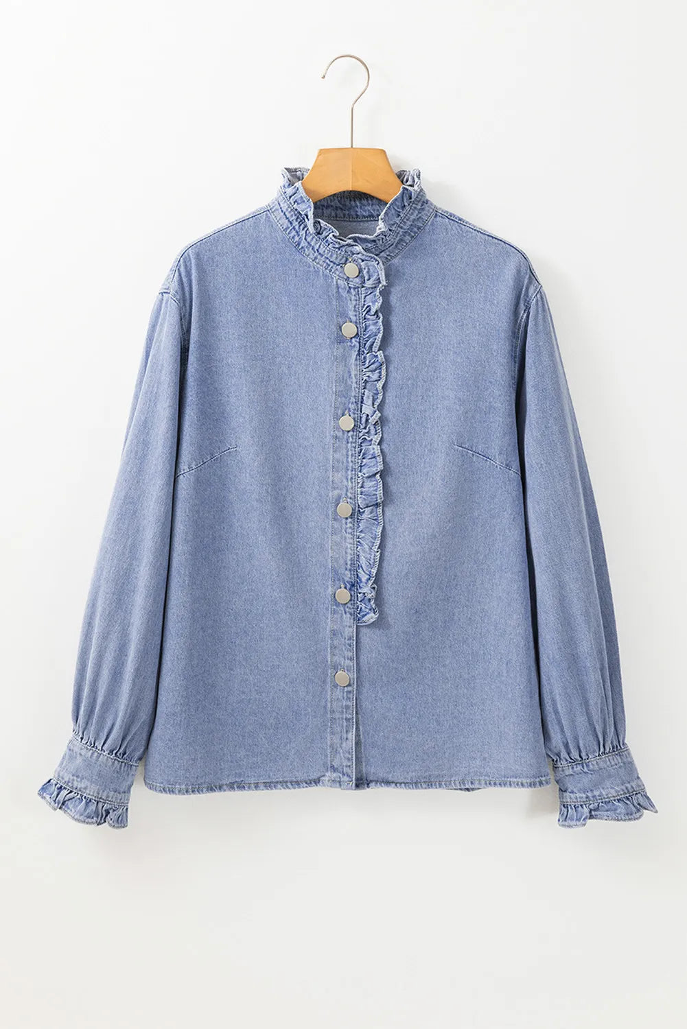 Frill Button Up - Long Sleeve - Denim Top