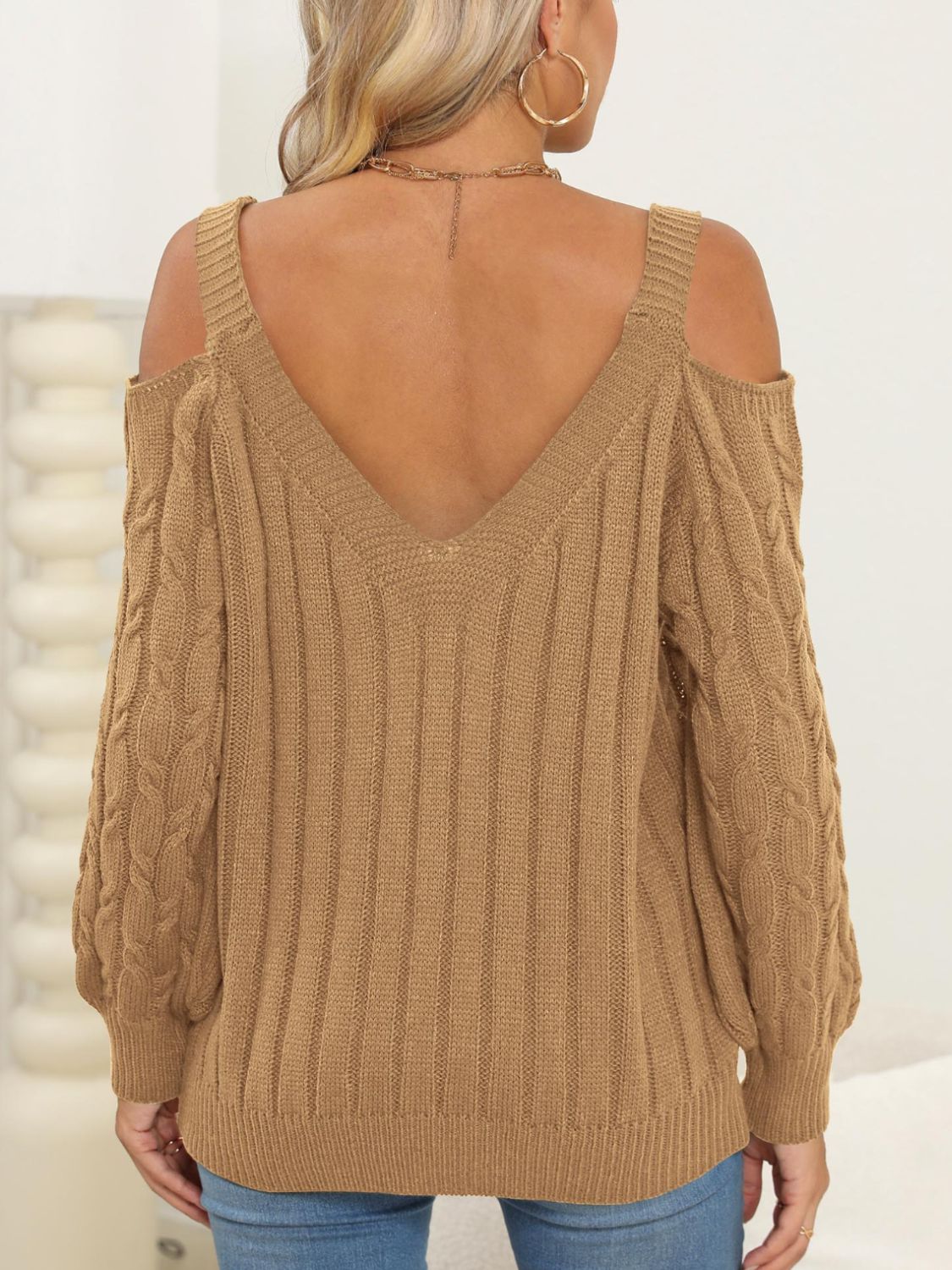 Cable-Knit Heart V-Neck Sweater-Comfortable