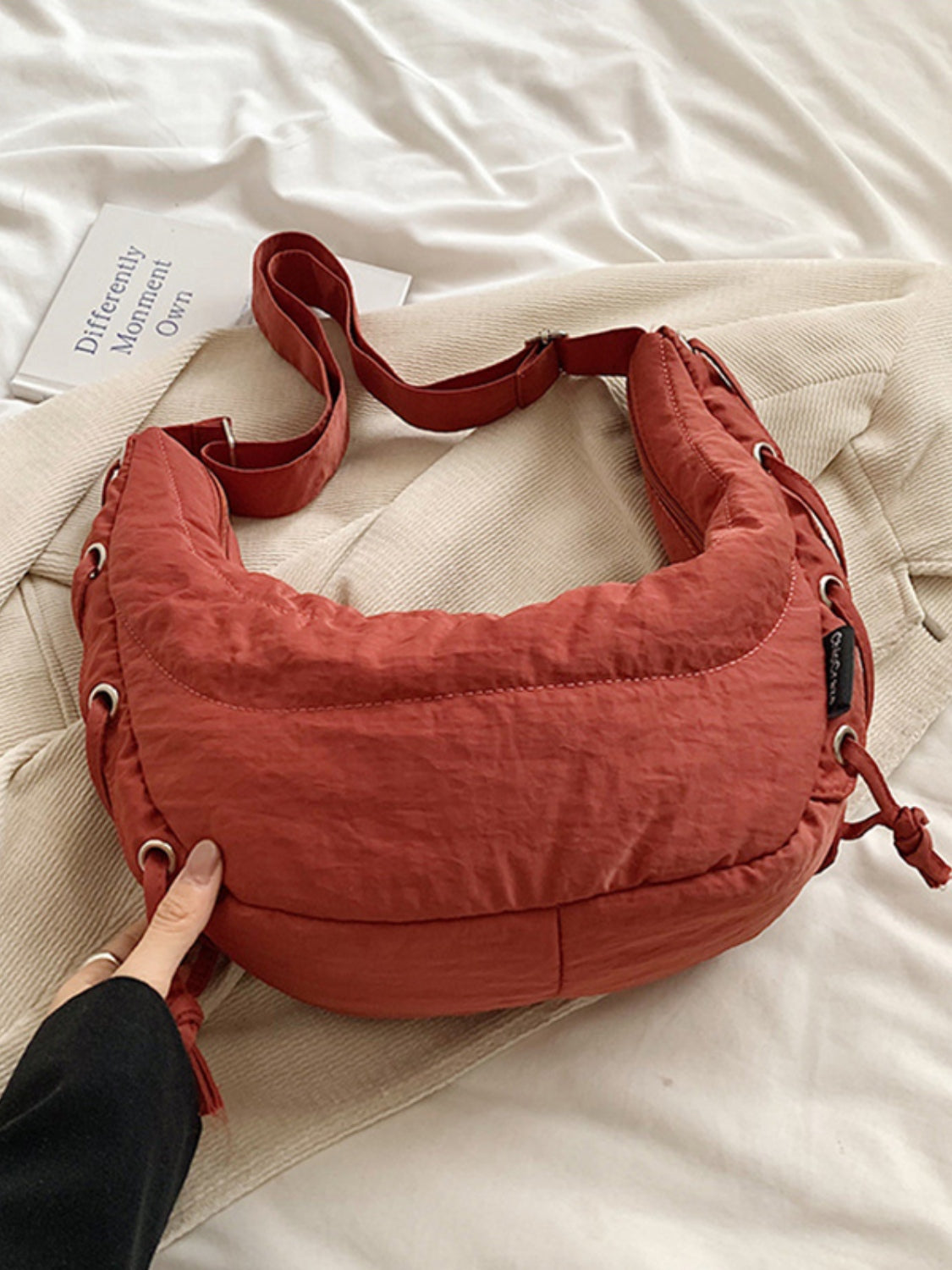 Lace-Up Polyester Crossbody Bag-Adjustable