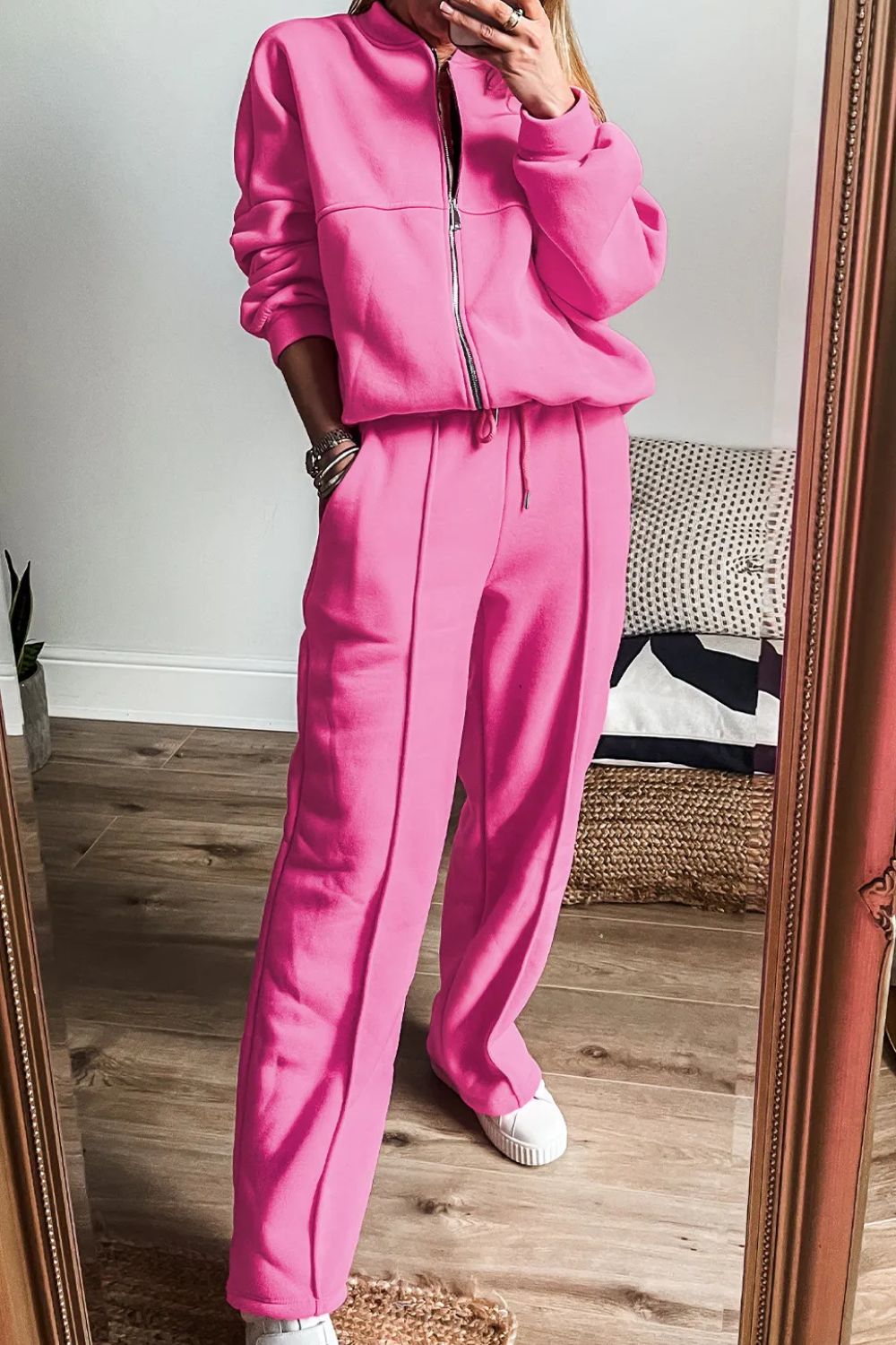 Zip Up Long Sleeve Top and Pants Set Comfortable
