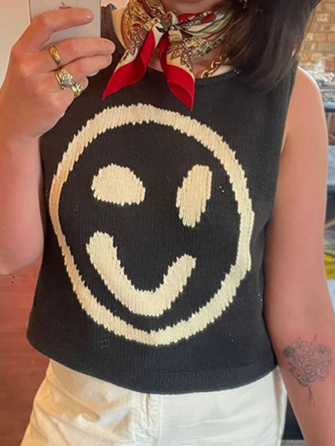 Smiley Round Neck Sweater Vest-Comfortable