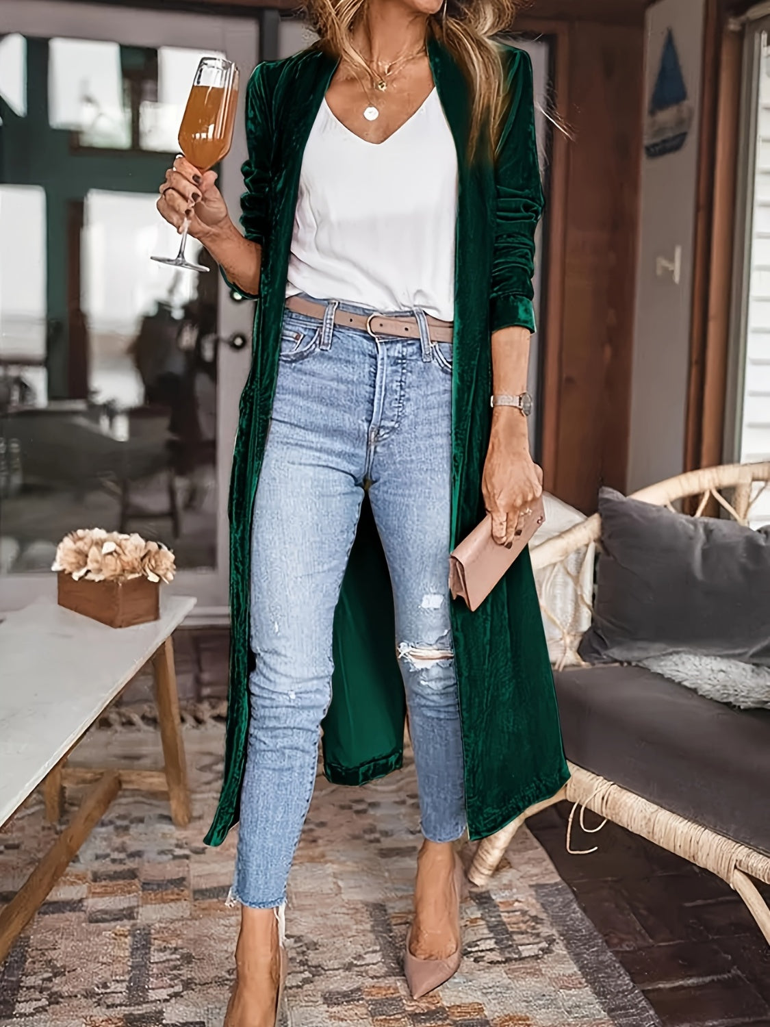 Open Front Long Sleeve Coat Lightweight Stylish
