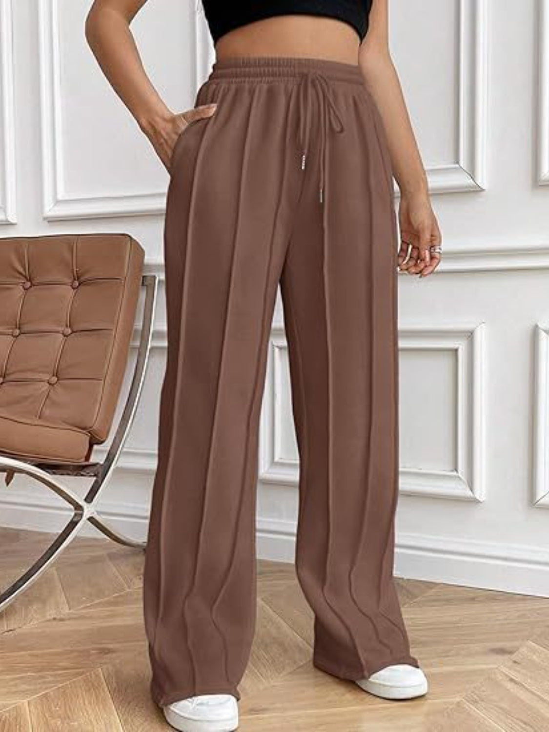 Drawstring Wide Leg Pants with Pockets-Comfortable