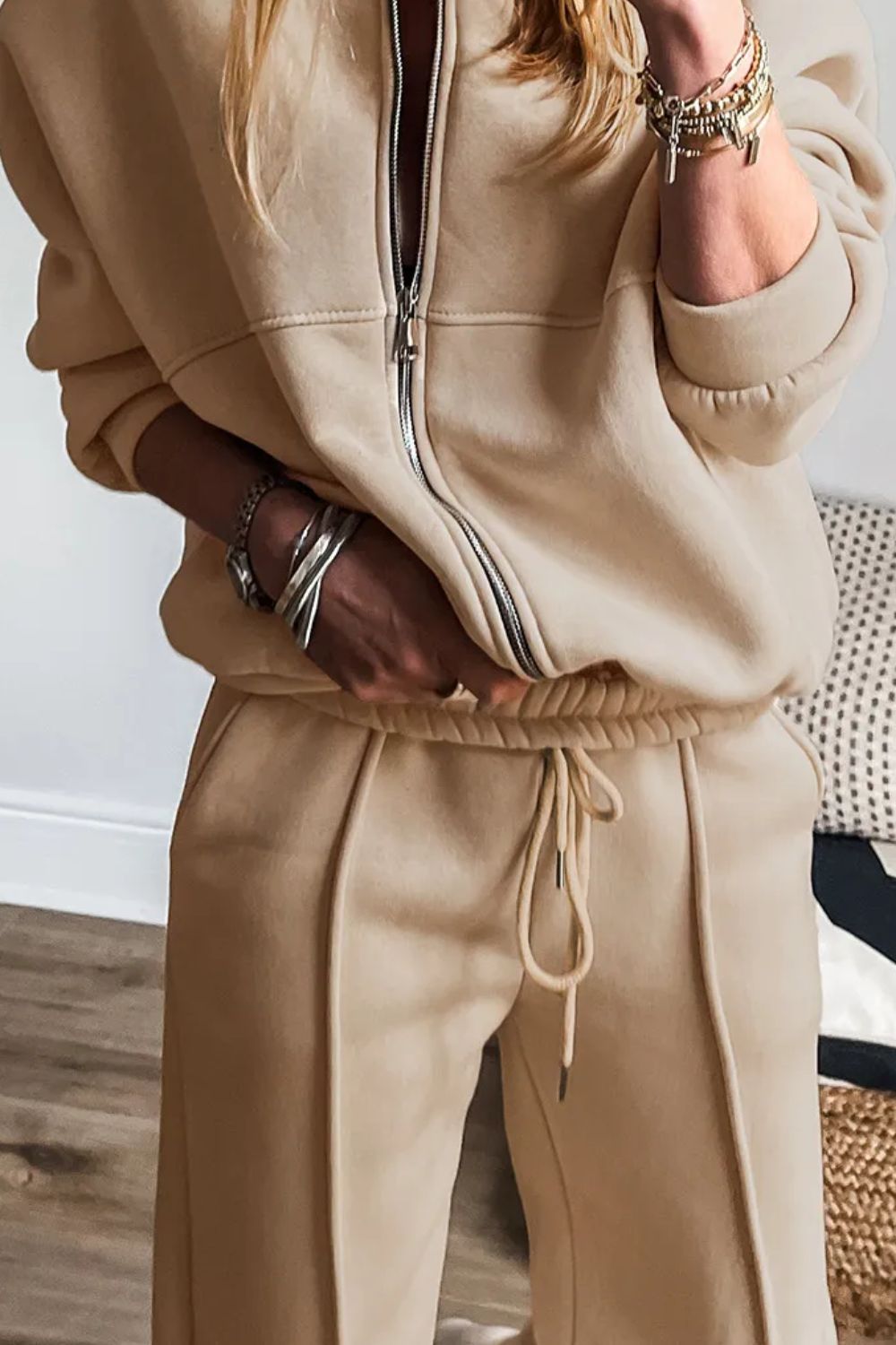 Zip Up Long Sleeve Top and Pants Set Comfortable