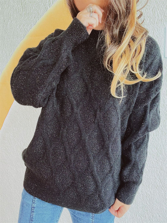 Diamond Round Neck Long Sleeve Sweater Winter Fashion