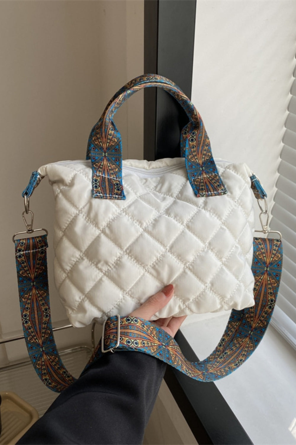 Bubble Textured Printed Strap Handbag - Trendy-Fashion