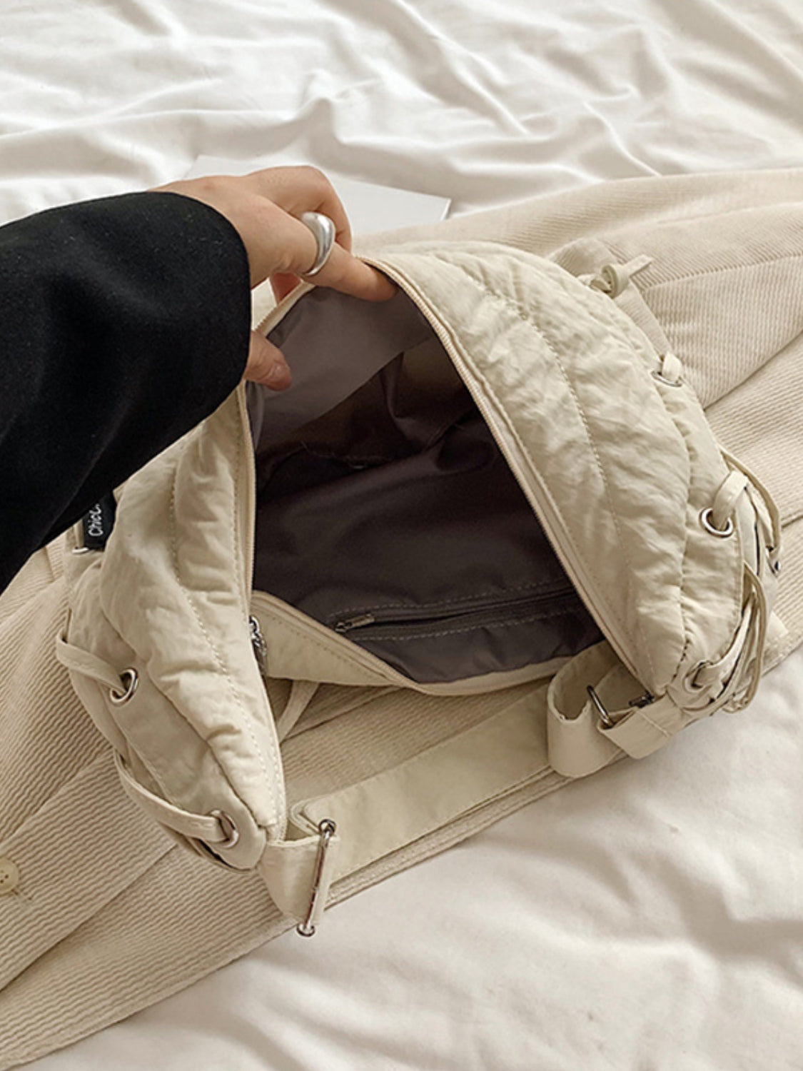 Lace-Up Polyester Crossbody Bag-Adjustable