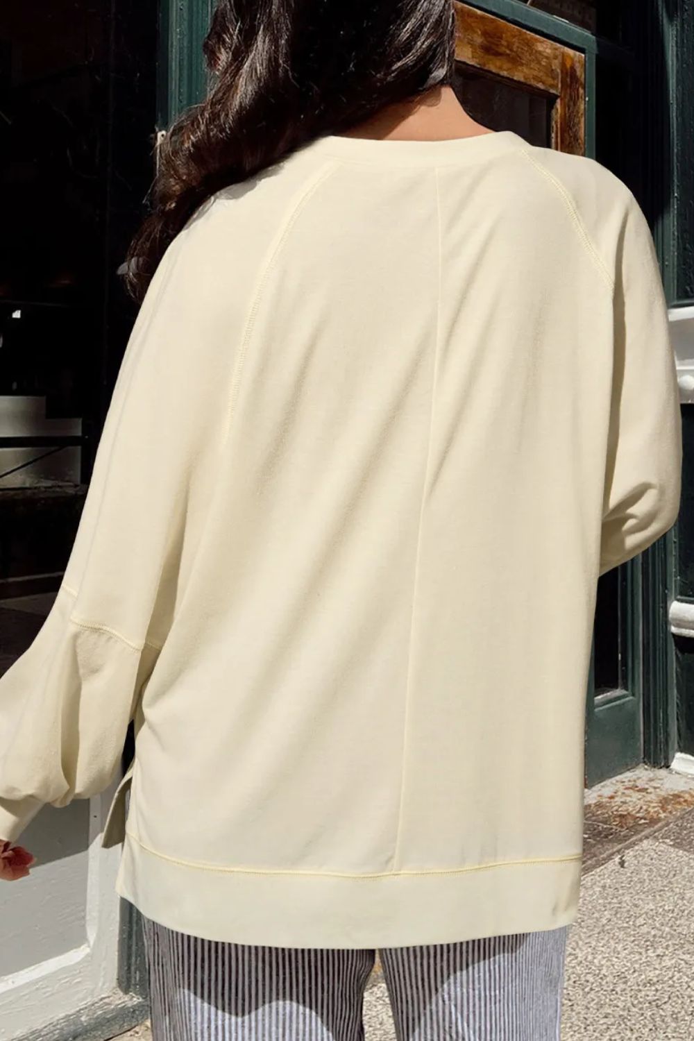 Slit Notched Long Sleeve Blouse-Stylish-Trendy