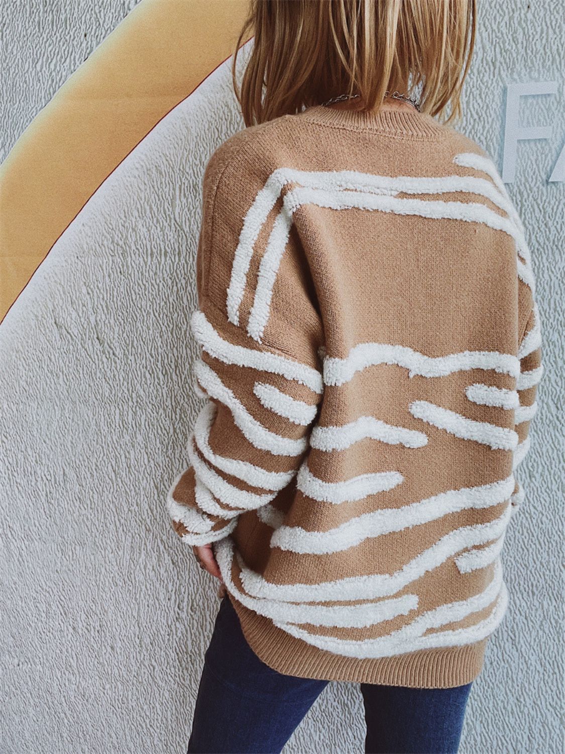 Contrast Round Neck Long Sleeve Sweater Stylish