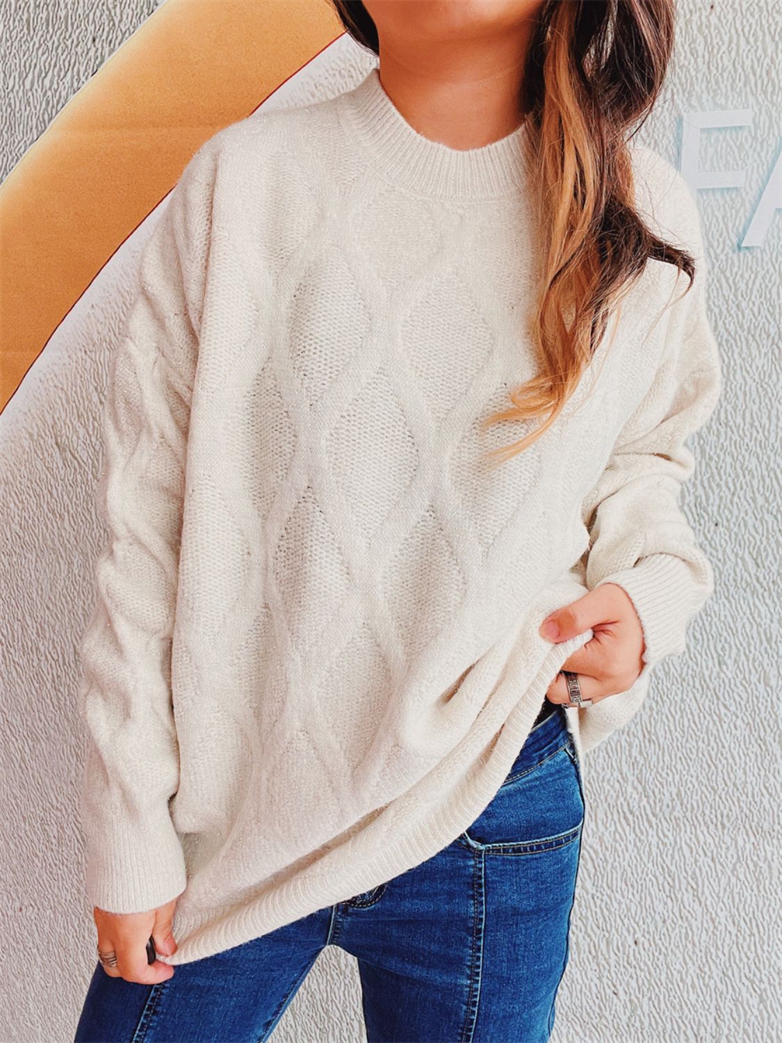 Diamond Round Neck Long Sleeve Sweater Winter Fashion