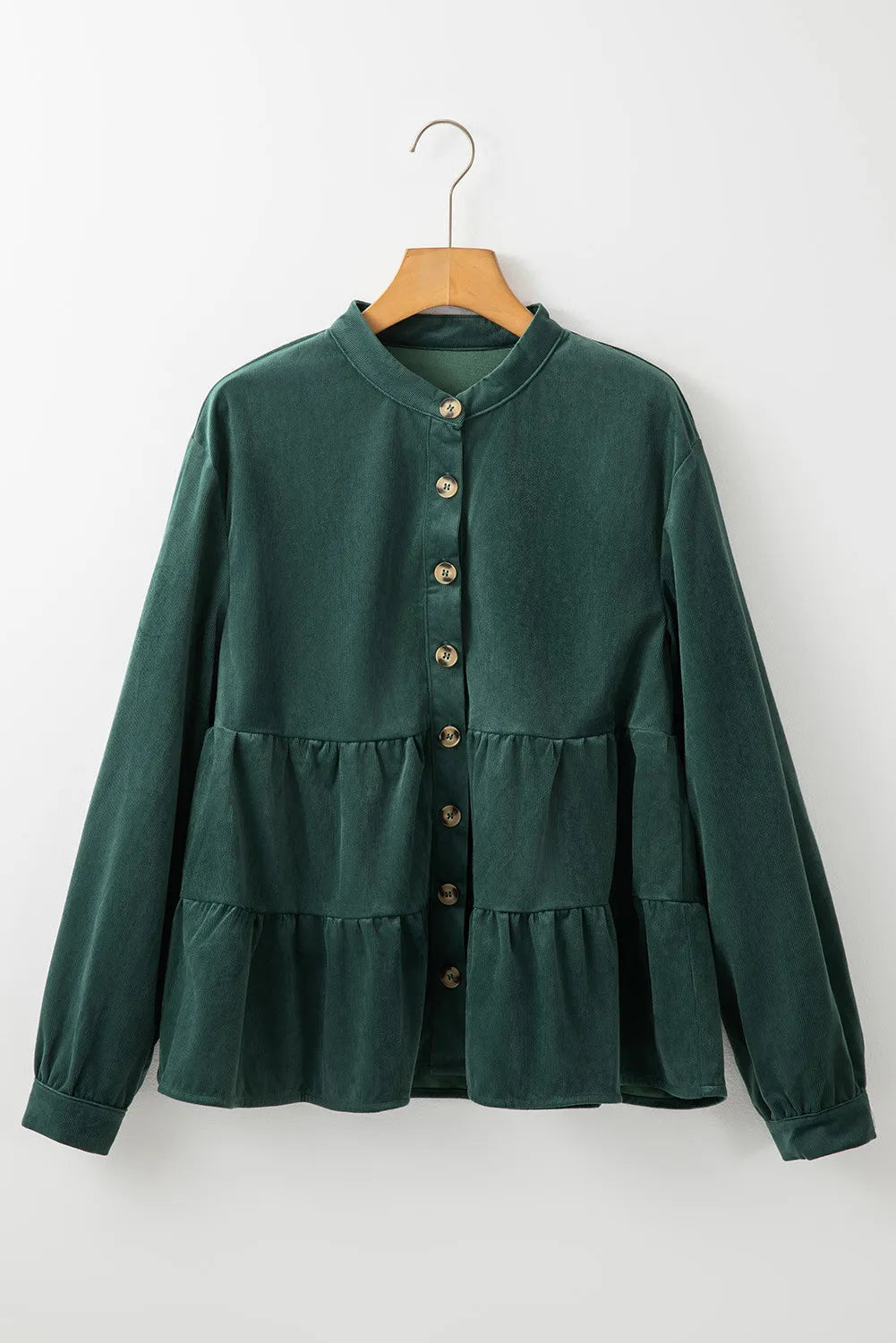 Peplum Round Neck Long Sleeve Shirt - Casual