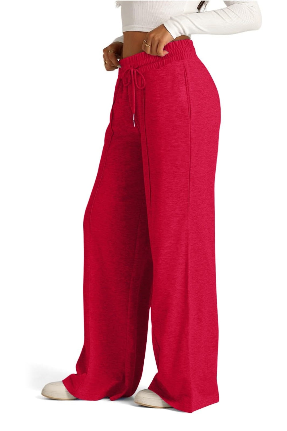 Drawstring Elastic Waist - Wide Leg Pants