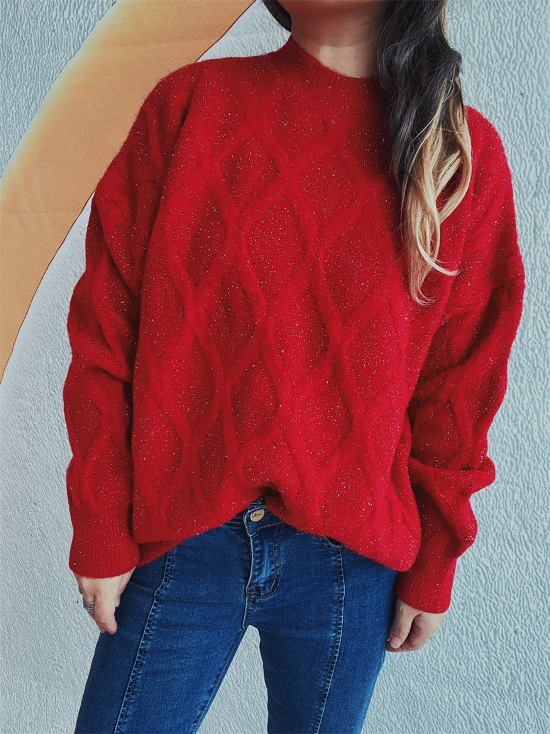 Diamond Round Neck Long Sleeve Sweater Winter Fashion