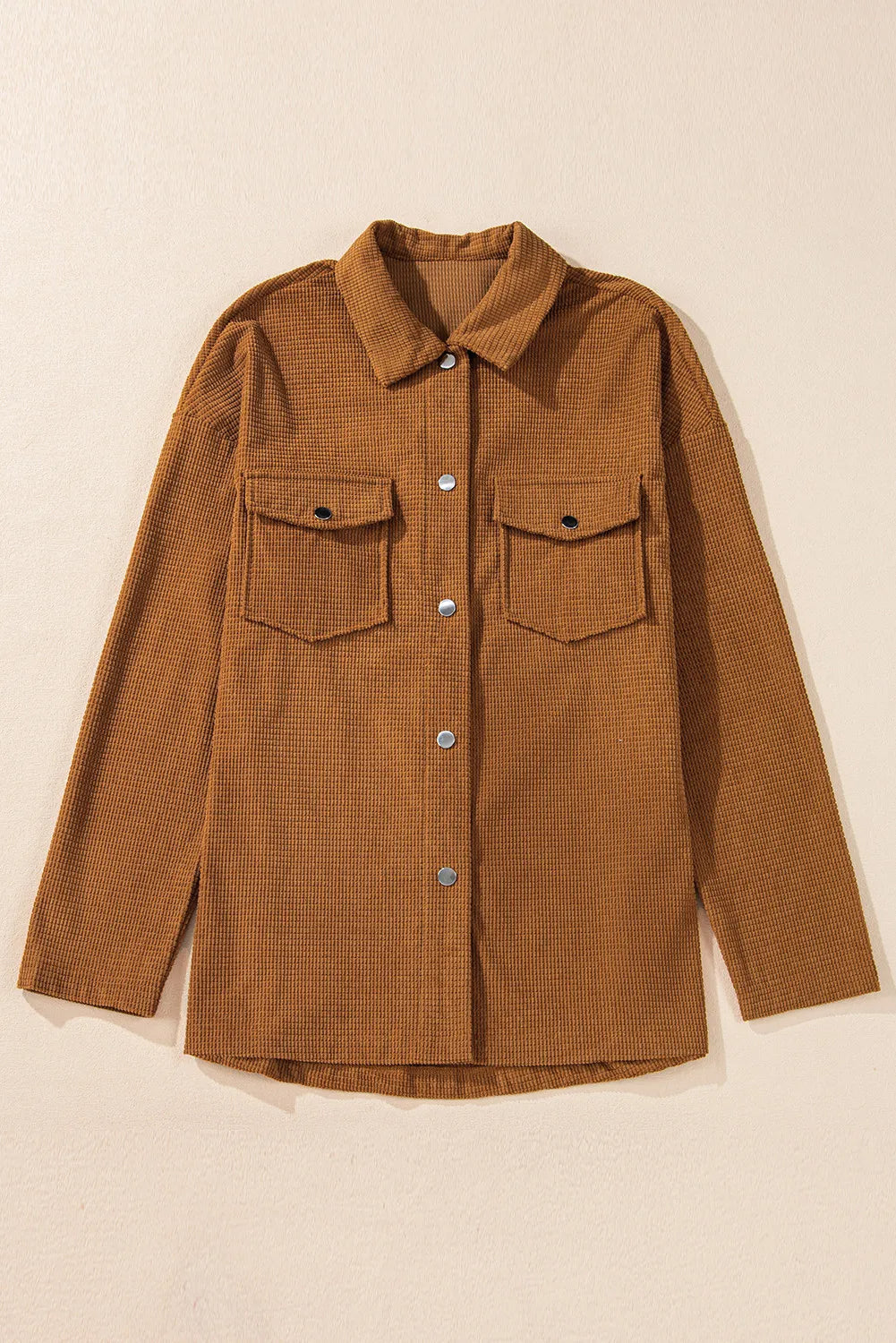 Pocketed Snap Down Long Sleeve Jacket-Comfortable