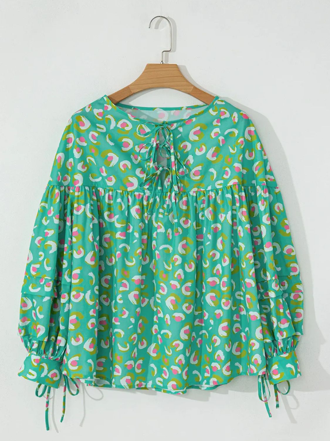 Tied Printed Long Sleeve Blouse-Casual-Style