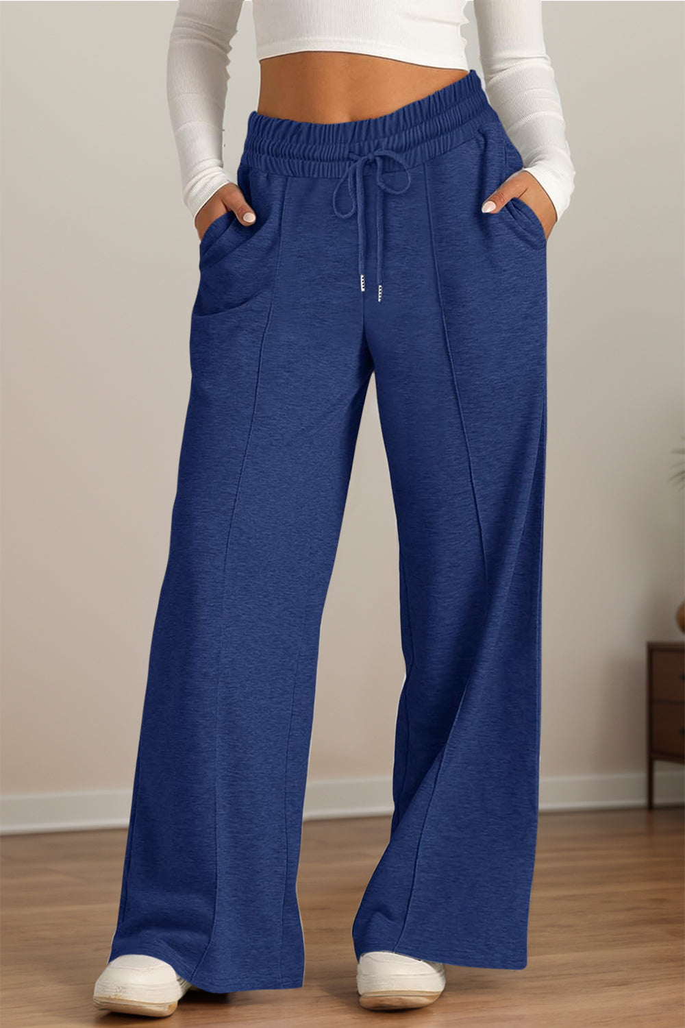 Drawstring Elastic Waist - Wide Leg Pants