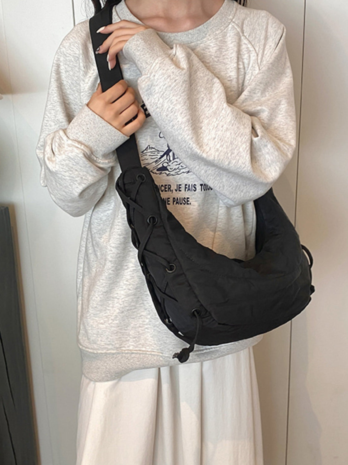 Lace-Up Polyester Crossbody Bag-Adjustable