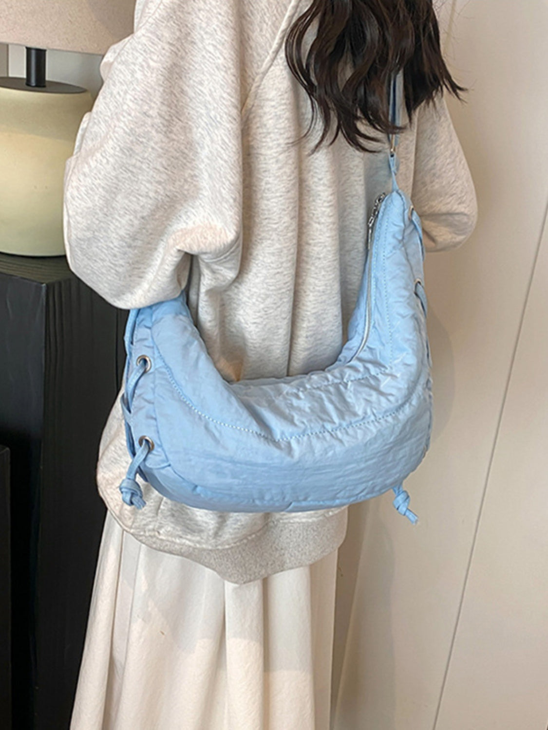 Lace-Up Polyester Crossbody Bag-Adjustable