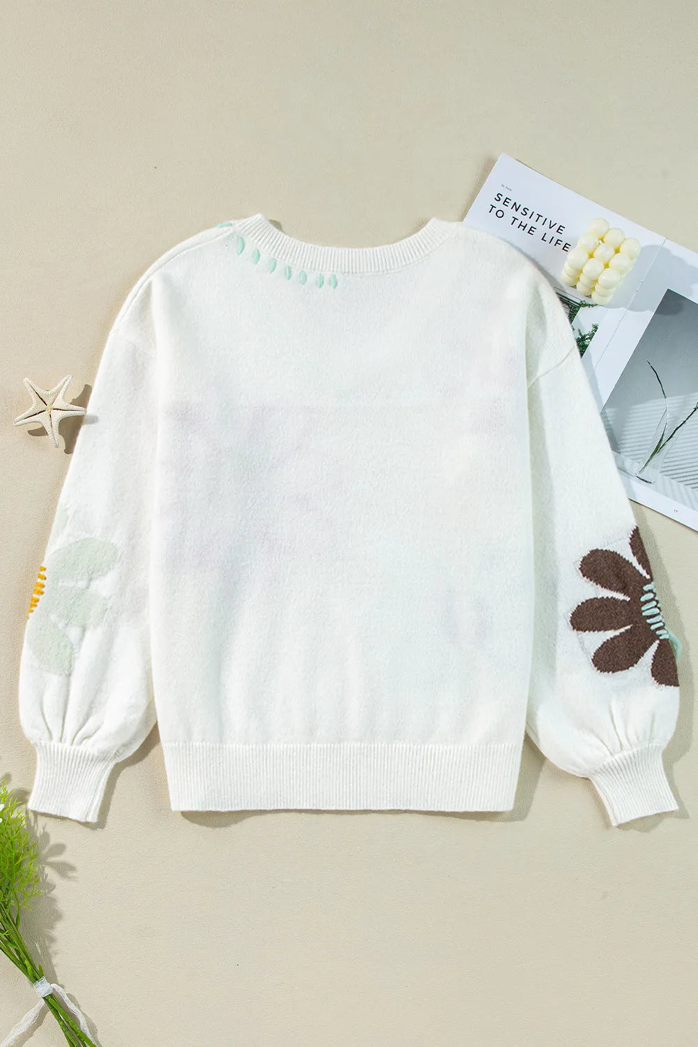 Flower V-Neck Dropped Shoulder Sweater Stylish