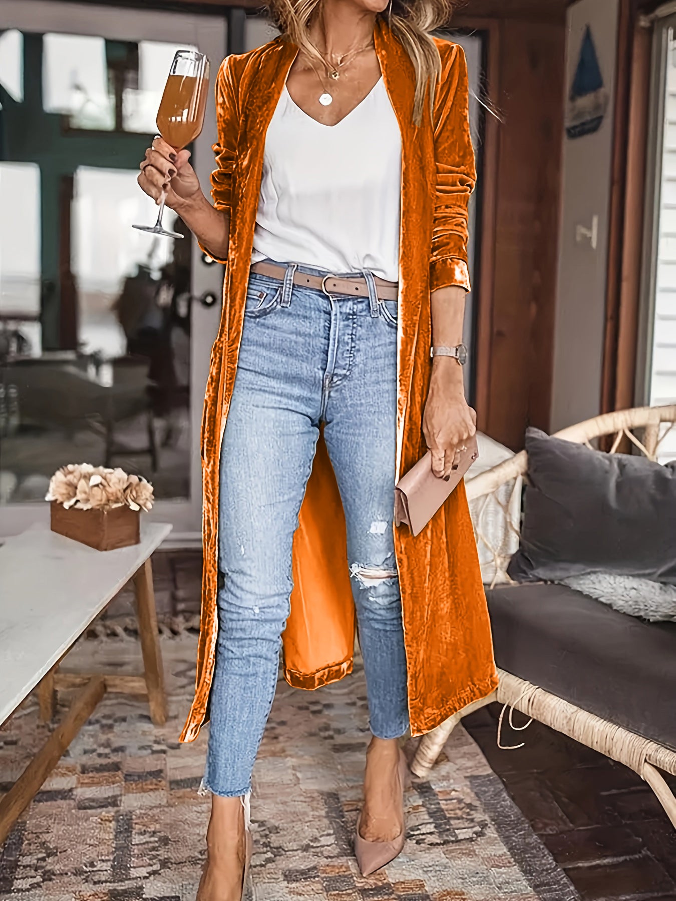 Open Front Long Sleeve Coat Lightweight Stylish