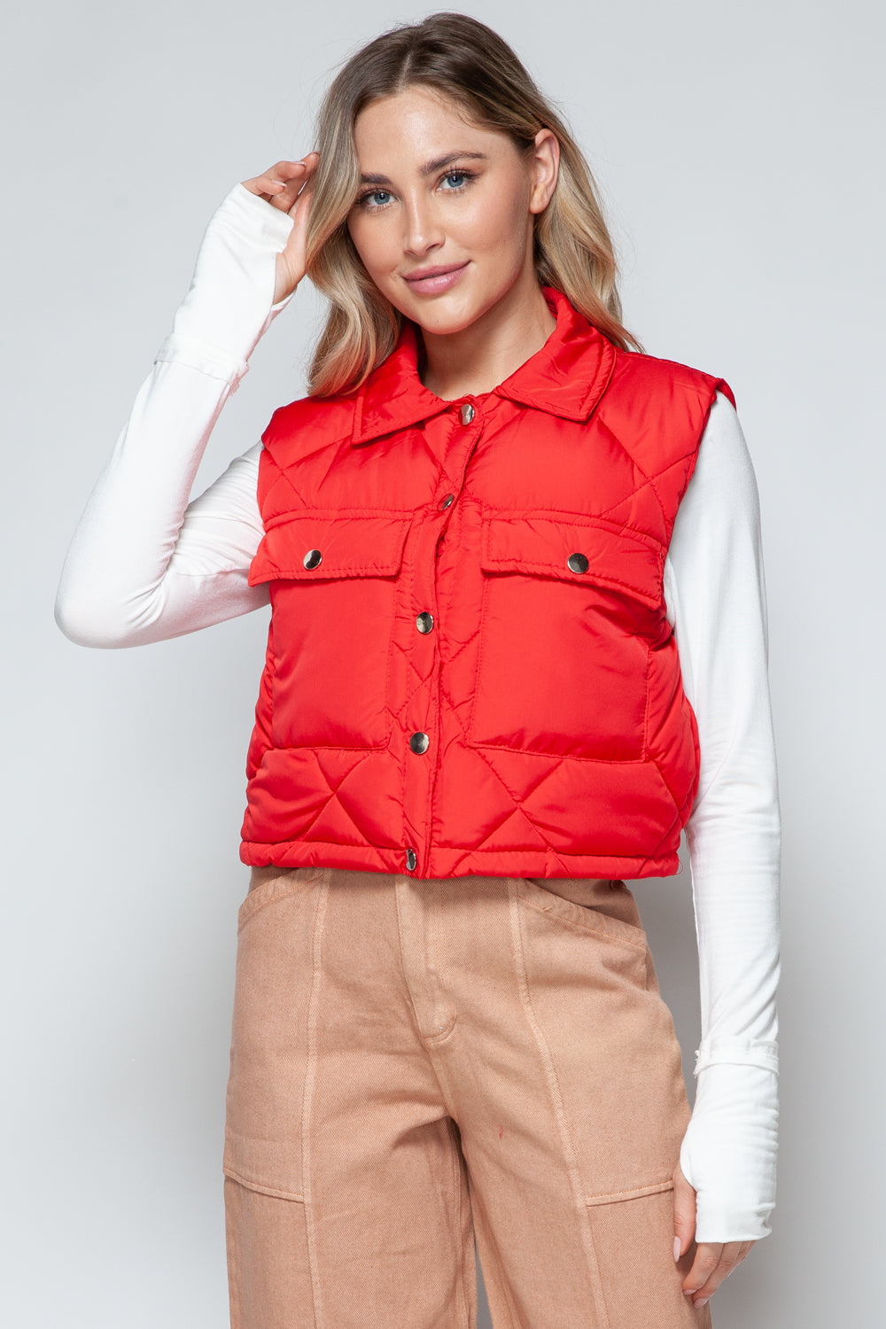 Snobbish Snap Down Quilted Crop Vest-Fashionable