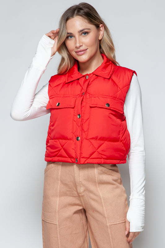 Snobbish Snap Down Quilted Crop Vest-Fashionable