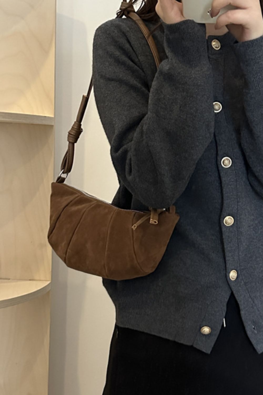 Suede Croissant Shape Shoulder Bag-Trendy