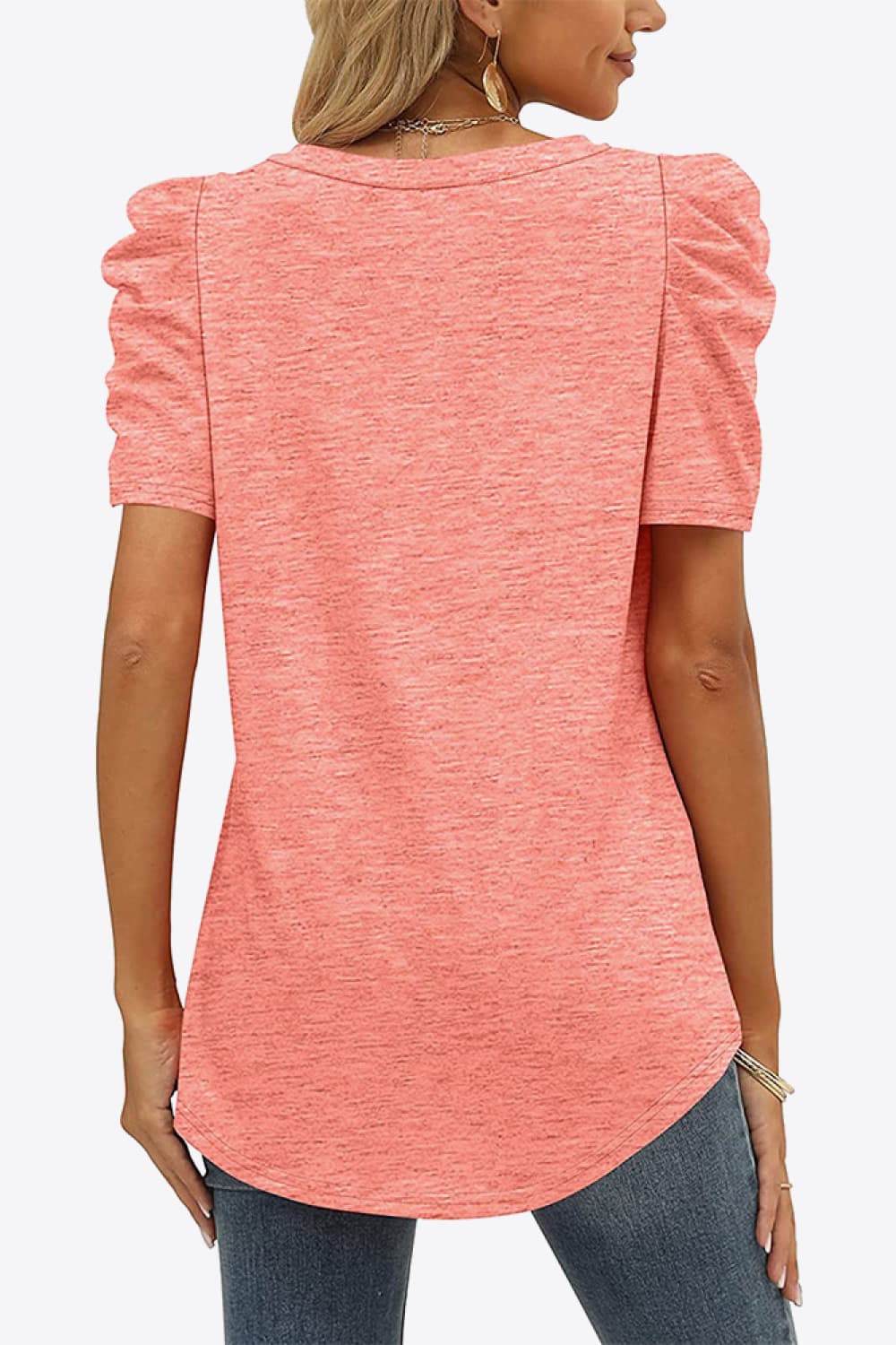V-Neck Puff Sleeve Tee-Trendy-Comfortable