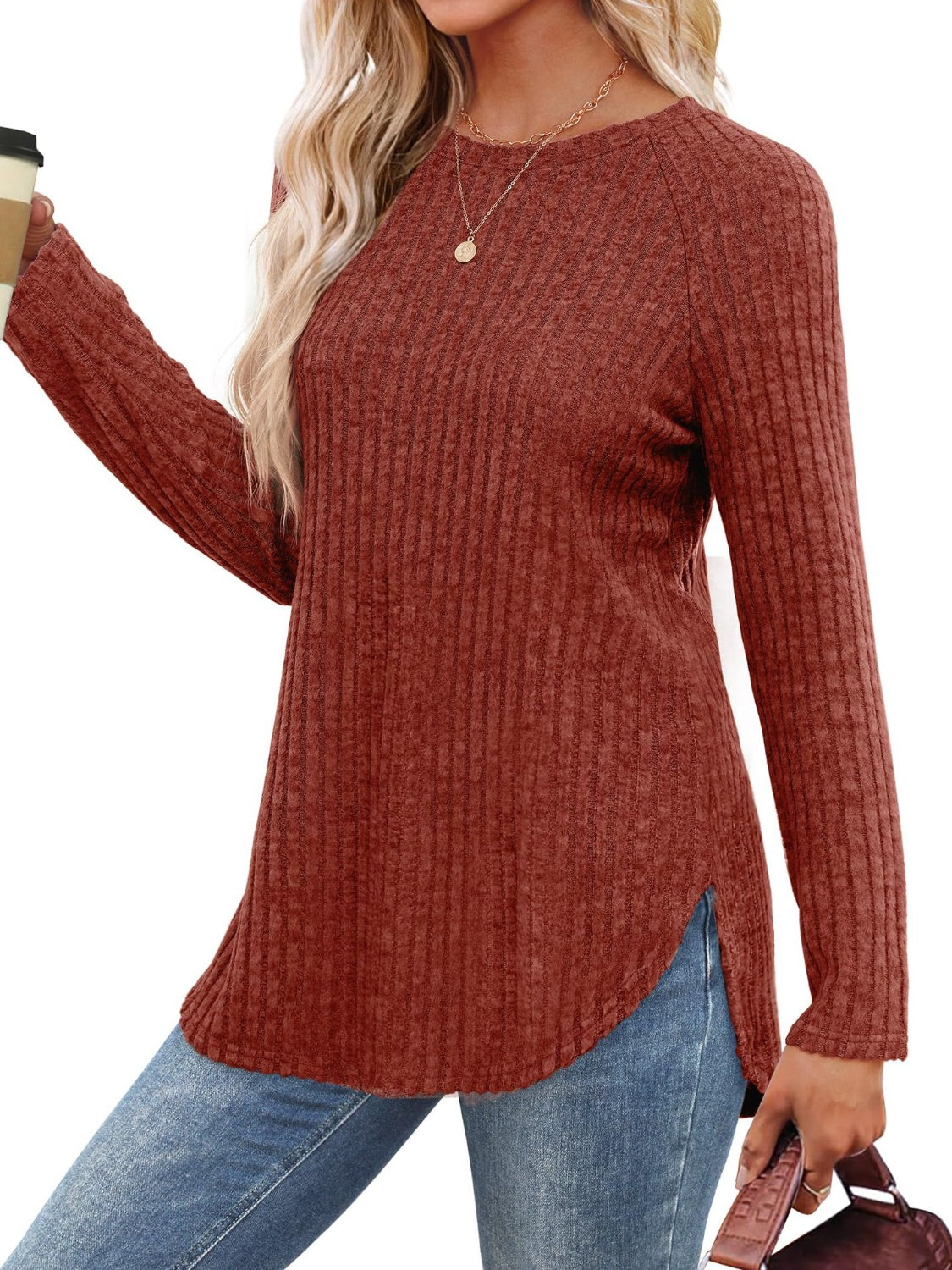 Round Neck Raglan Sleeve T-Shirt-Casual-Fashion