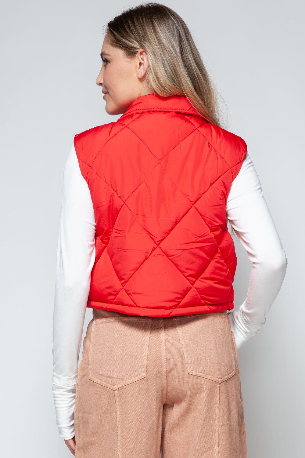 Snobbish Snap Down Quilted Crop Vest-Fashionable