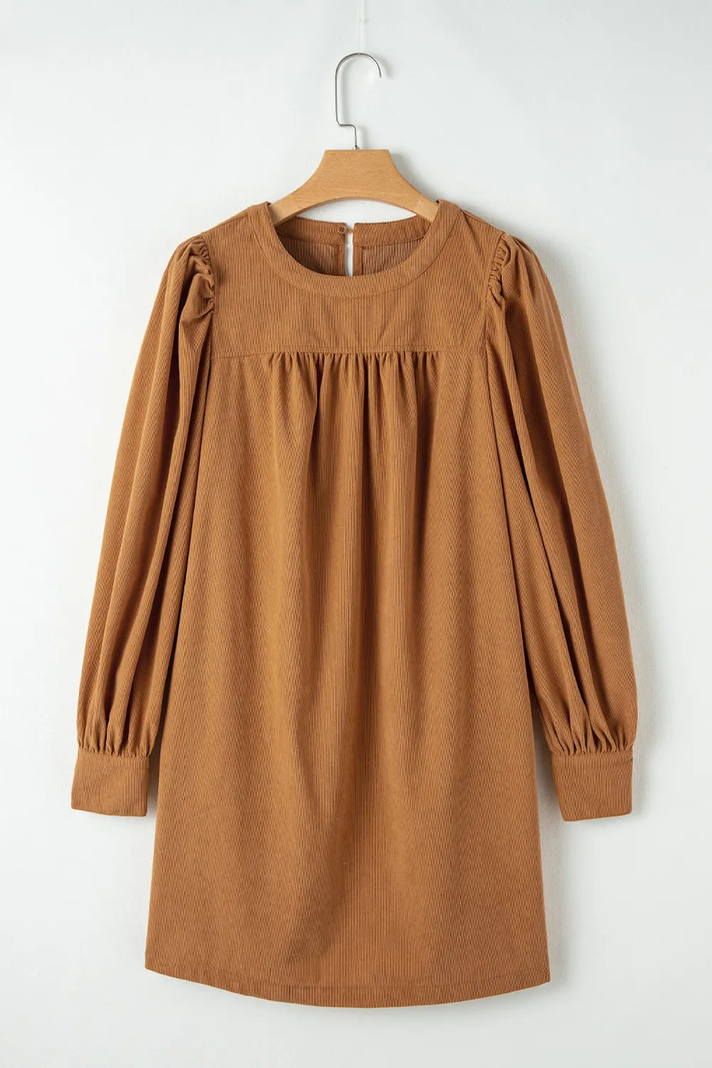 Ruched Round Neck Long Sleeve Dress-Fashion-Trend