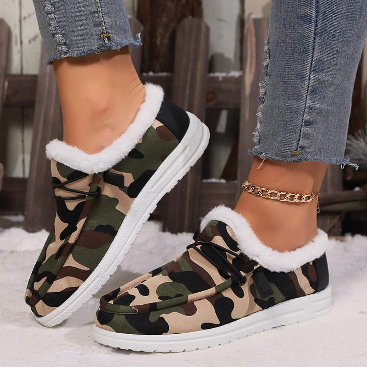 Fuzzy Camouflage Round Toe Shoes-Comfortable-Fashion