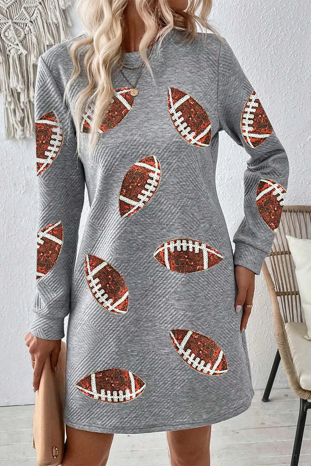 Sequin Football Long Sleeve - Mini Dress