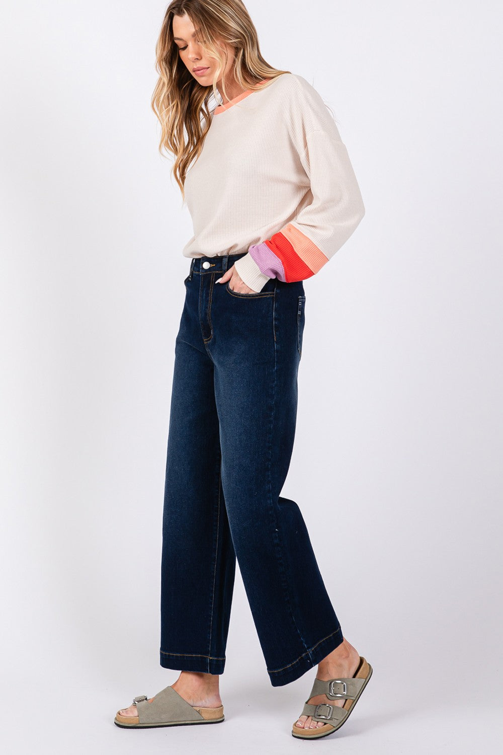SAGE + FIG High Waist Wide Leg Jeans-Stylish