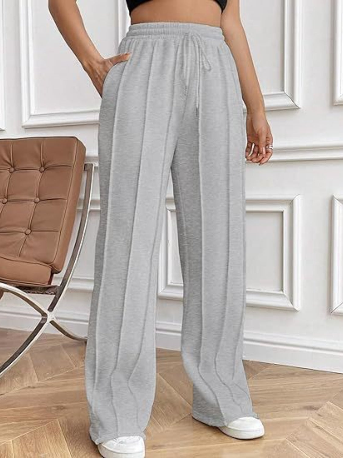 Drawstring Wide Leg Pants with Pockets-Comfortable
