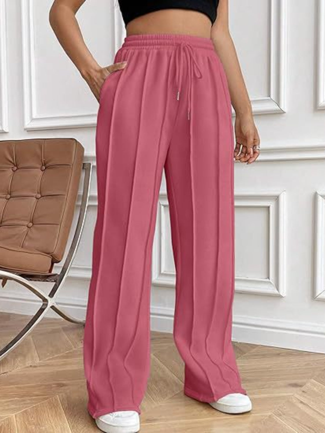 Drawstring Wide Leg Pants with Pockets-Comfortable