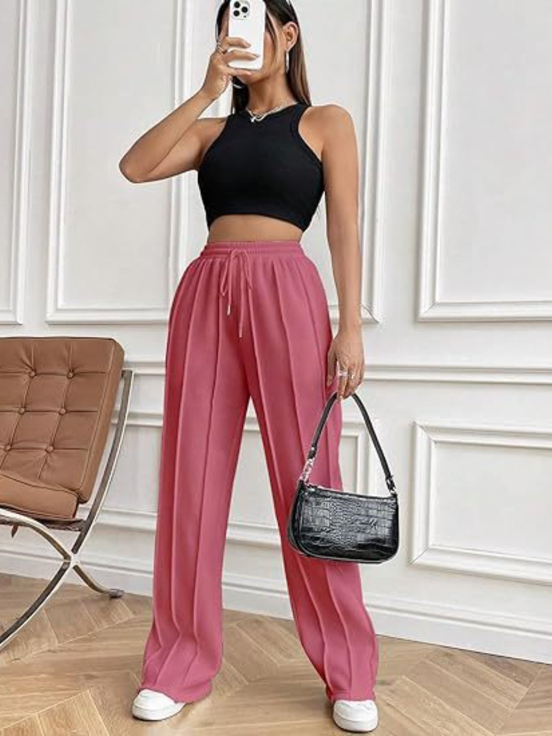 Drawstring Wide Leg Pants with Pockets-Comfortable