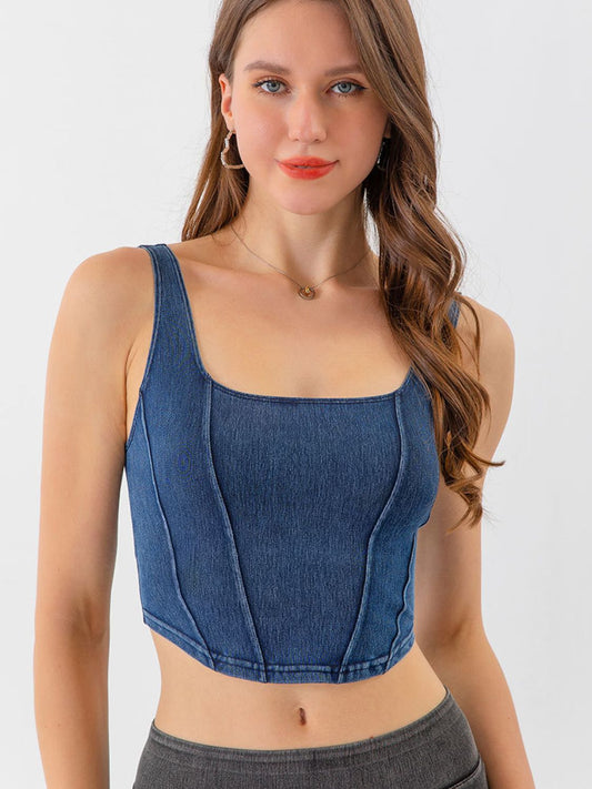 Seam Detail Cropped Denim Tank-Casual-Fashion